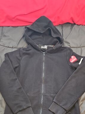 Moschino Red Heart Black Hoodie Size S - Made In Italy